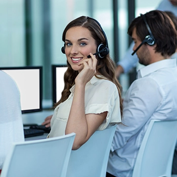Woman in customer support talking on call